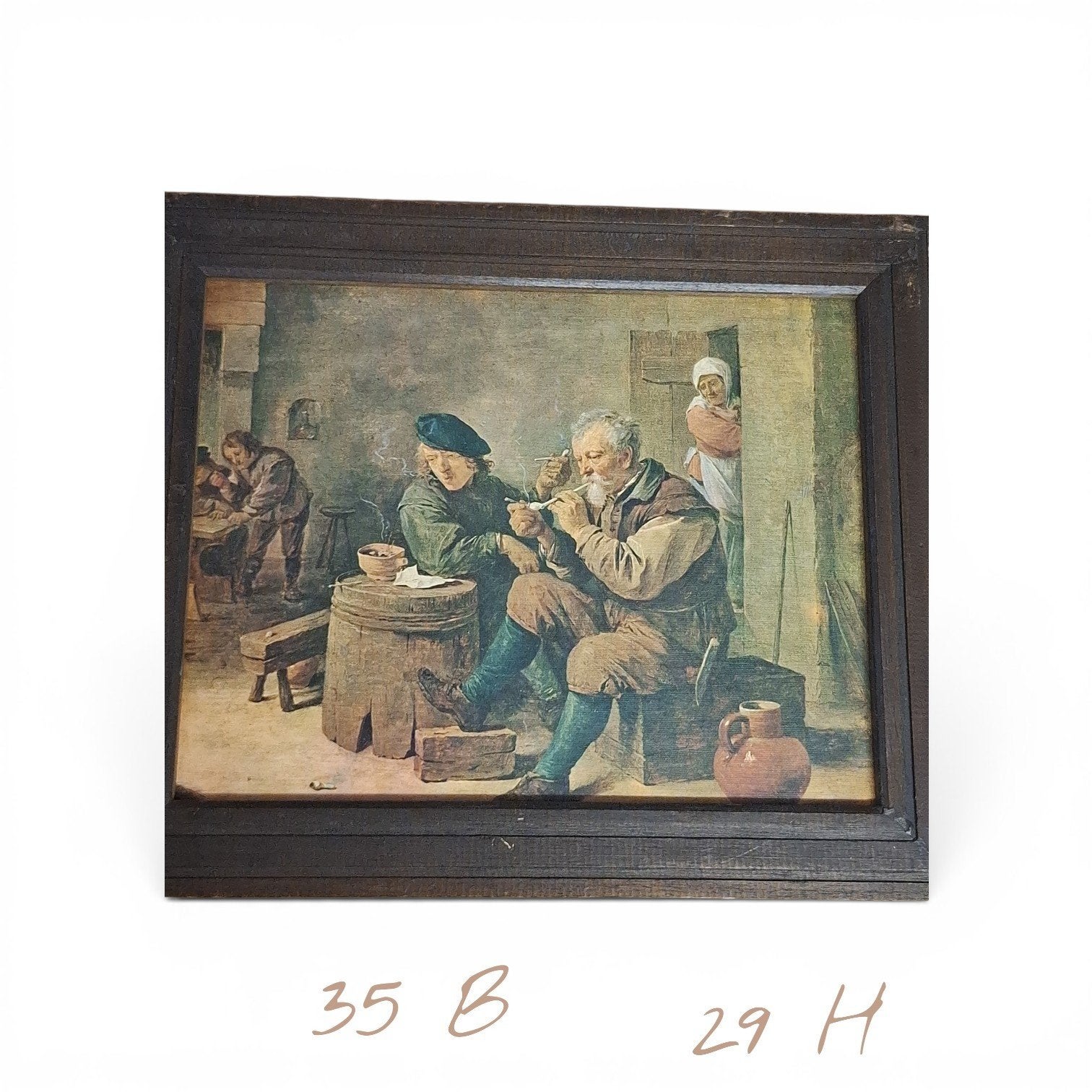 Klassiek schilderij: Scène met pijprokende mannen, Doek, Portret of Personen, Realistisch, Ophalen of Verzenden