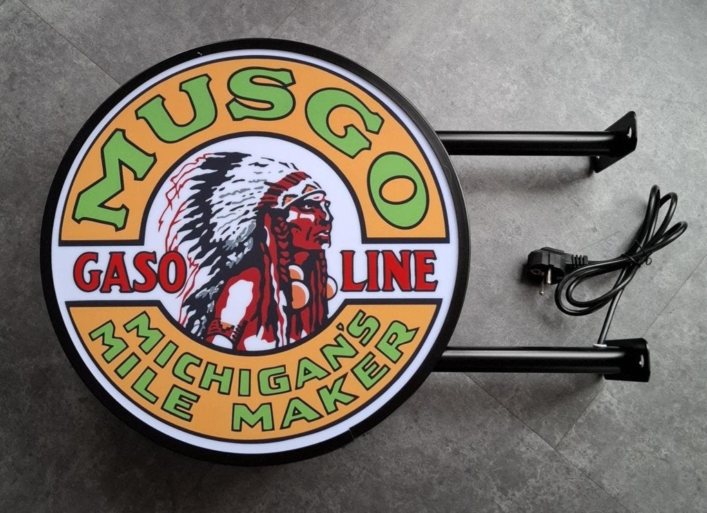Musgo USA gasoline wand reclame verlichting en veel andere, Lichtbak of (neon) lamp, Ophalen of Verzenden, Zo goed als nieuw, Info@americansaleshop.nl