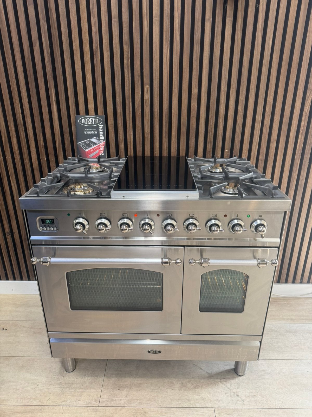 Luxe Rvs Fornuis gas en inductie 90 cm (Gratis bezorgen), 5258sh, 60 cm of meer, Ophalen of Verzenden, Zo goed als nieuw