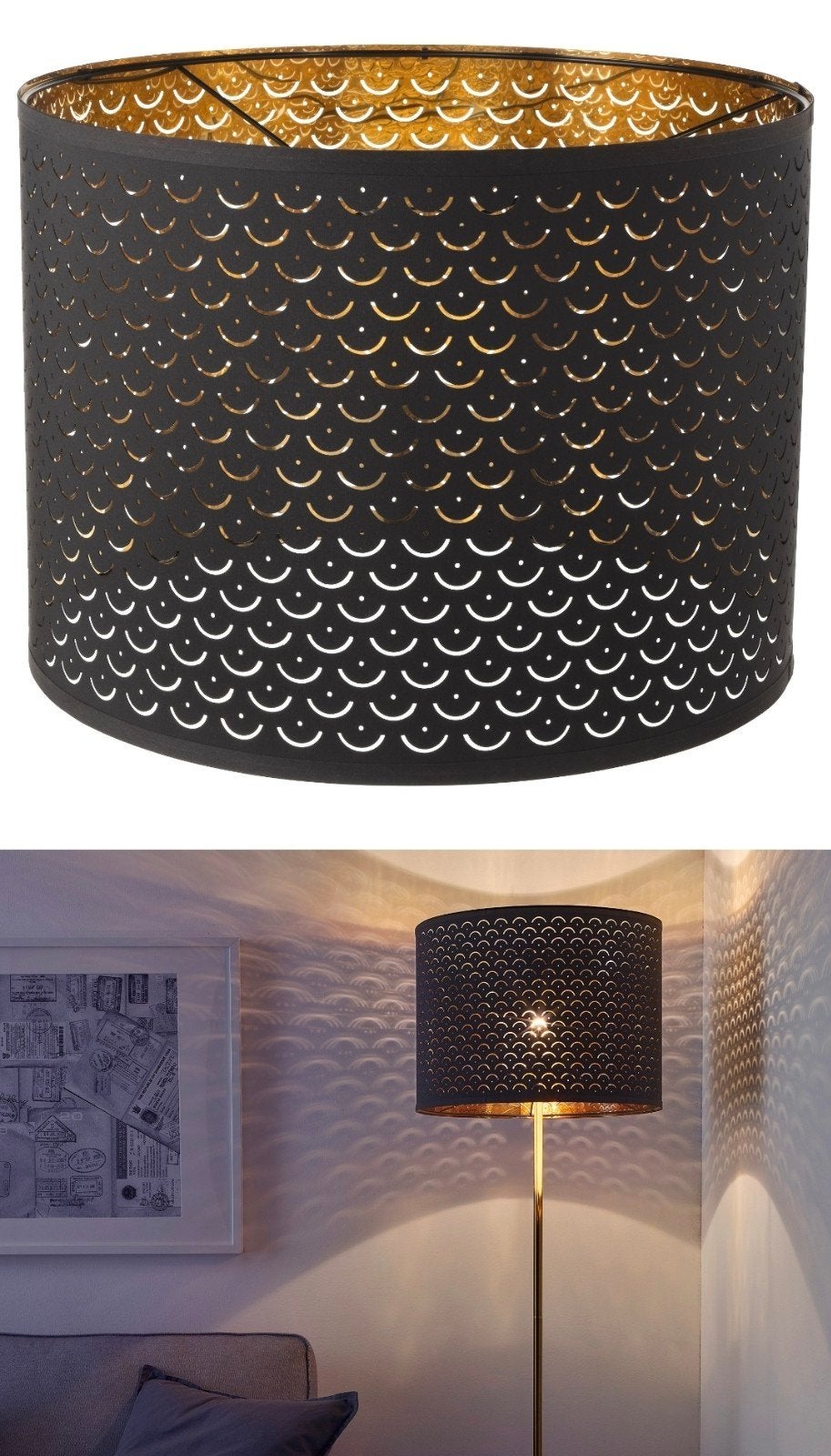 Ikea Nymö lampenkap zwart met goudkleurige binnenkant, Ophalen, Overige typen, Zwart, Rond