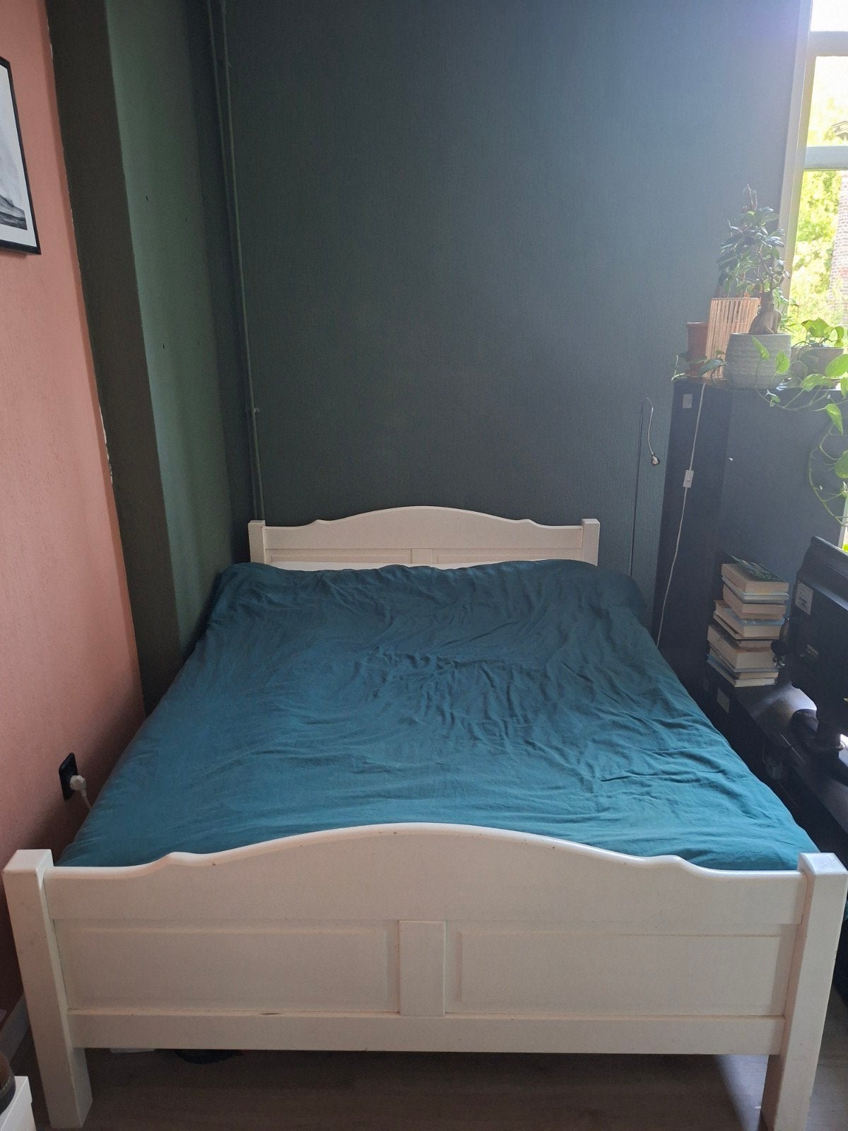 2 persoonsbed 140cm, Ophalen, Gebruikt, Wit, Tweepersoons
