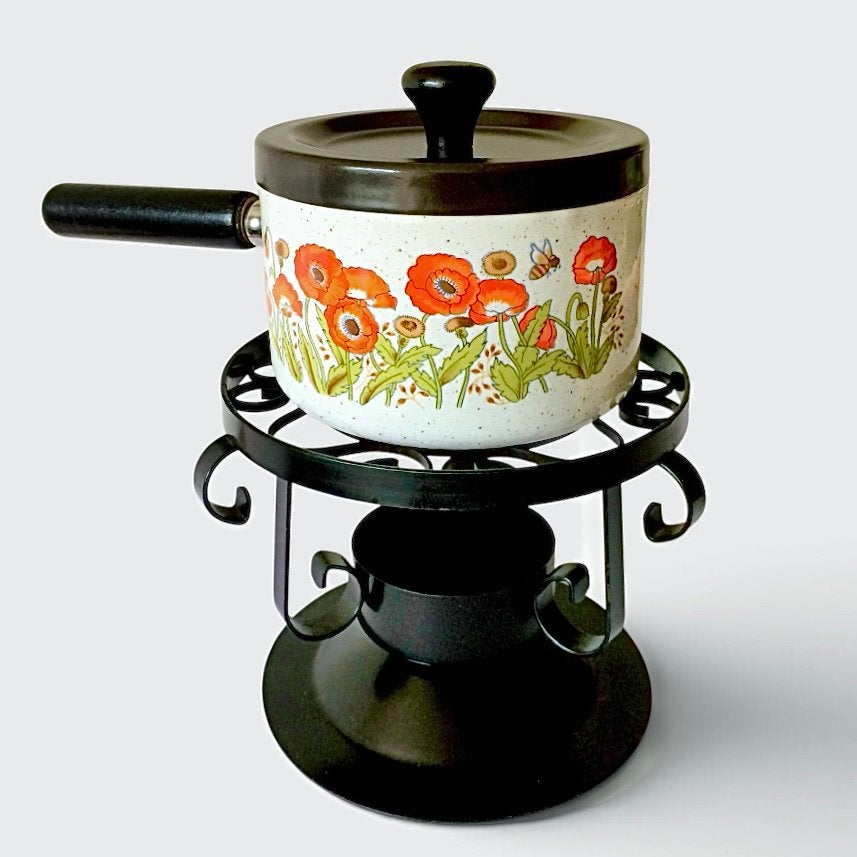 Vintage Wildflower Fondueset ‘70s, Witgoed en Apparatuur, Ophalen of Verzenden, Zo goed als nieuw, Brander, Fondue-accessoires