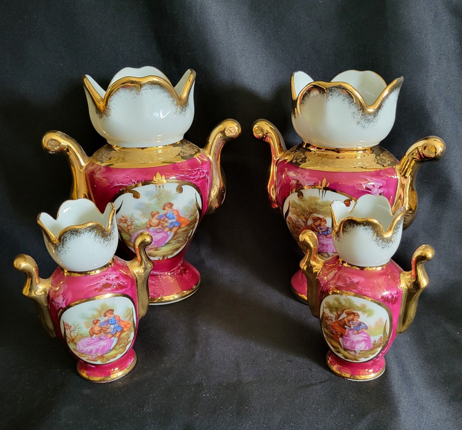 Set van 4 Limoges Fragonard vaasjes, roze met goud, Antiek en Kunst, Ophalen of Verzenden