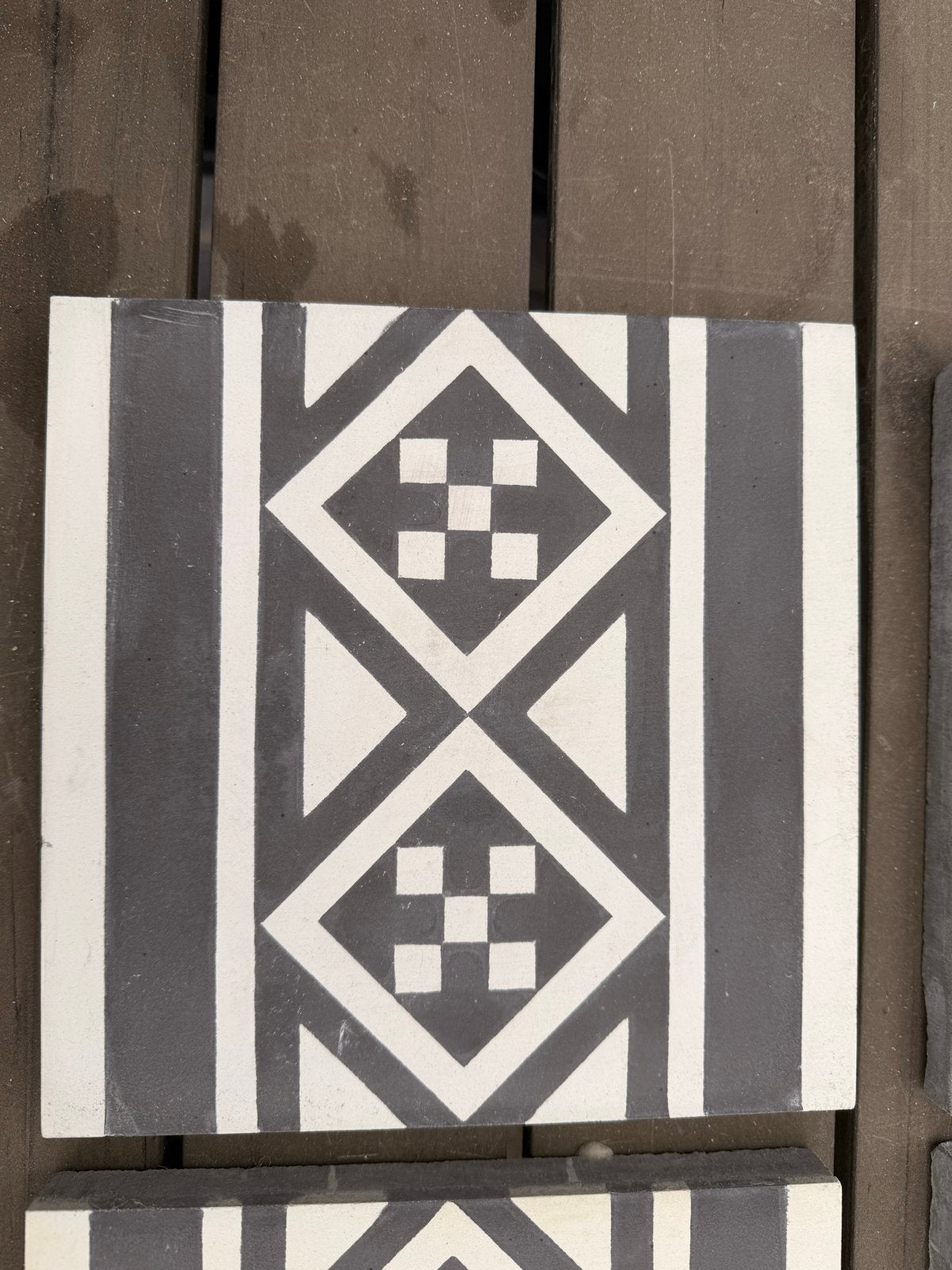 6 Portugese tegels 20x20cm - Zwart/Wit patroon, Ophalen, Overige materialen, Gebruikt, Overige typen