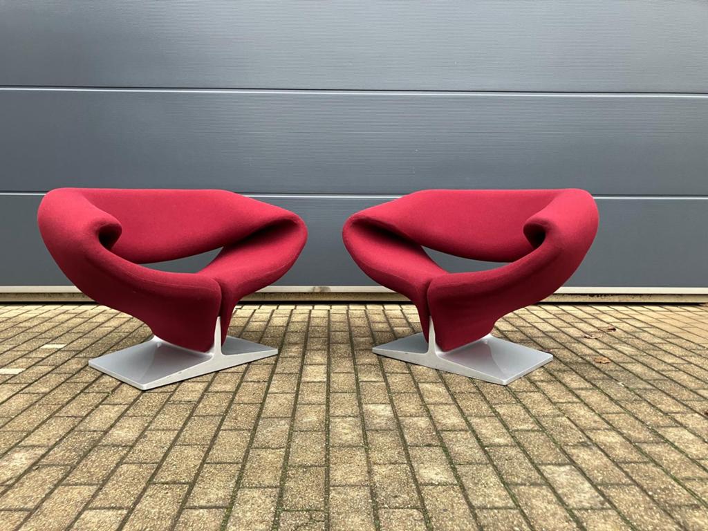 2x Artifort Ribbon van Pierre Paulin Burgundy ZGAN!!, Leolux sede b&b italia cassina vitra knoll mah jong edra togo, 75 tot 100 cm