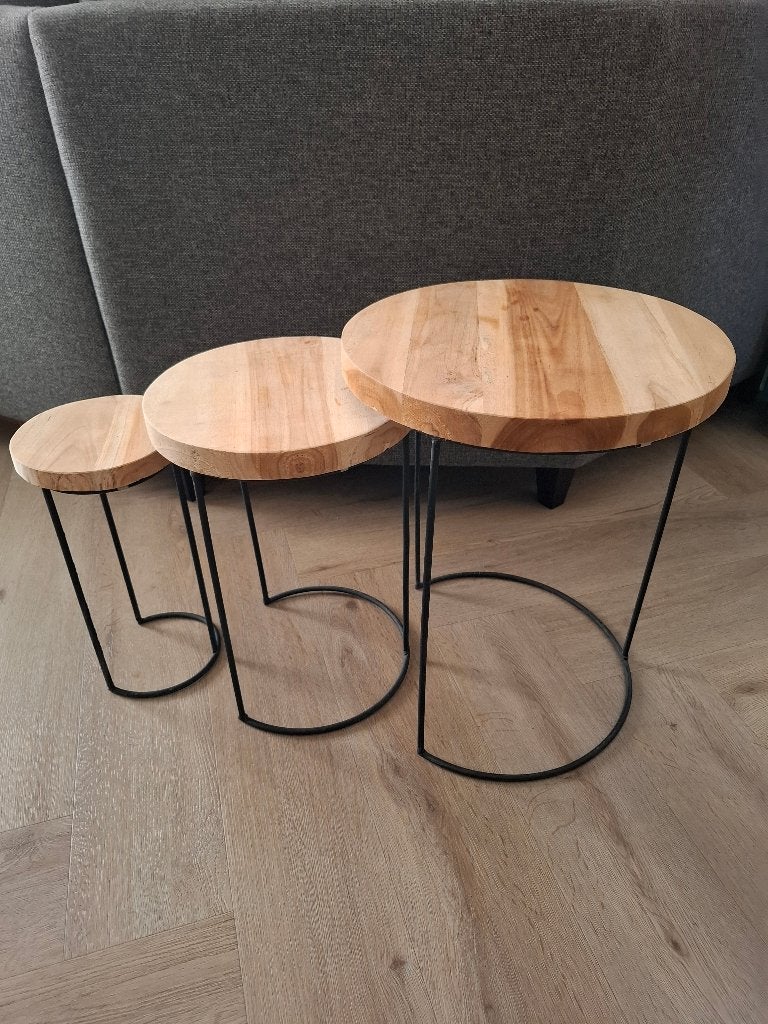 3-delig setje mini bijzettafeltjes, Huis en Inrichting, Tafels | Bijzettafels, Ophalen, Minder dan 45 cm, Minder dan 55 cm, Rond
