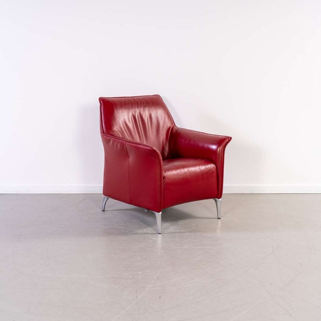1x Leolux Mayuro Fauteuil Rood Leer – Chroom, Huis en Inrichting, Niet ingevuld, Gebruikt, Minder dan 75 cm, Niet ingevuld