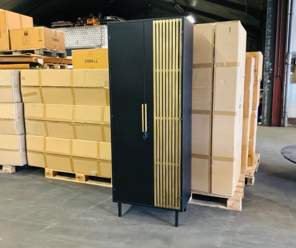 Opbergkast Hoge Kast Zwart Goud - Nieuw!, Ophalen, Met deur(en), Nieuw, 50 tot 100 cm