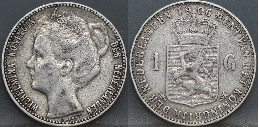 Schaarse 1 gulden 1906 Wilhelmina, Postzegels en Munten, Munten | Nederland, 1 gulden, Zilver, Ophalen of Verzenden, Koningin Wilhelmina