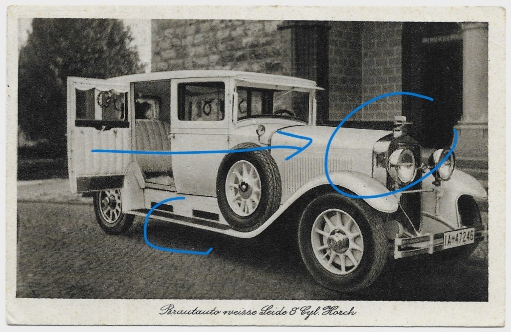 Horch 8 trouwauto auto reclame kaart 1929, Verzenden, 1920 tot 1940, Gelopen, Voertuig
