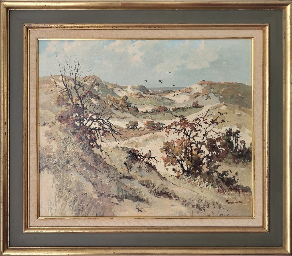 Peter Cox (1912-1985) - Duinlandschap met fazant, Doek, Impressionistisch, Ophalen of Verzenden, Landschap