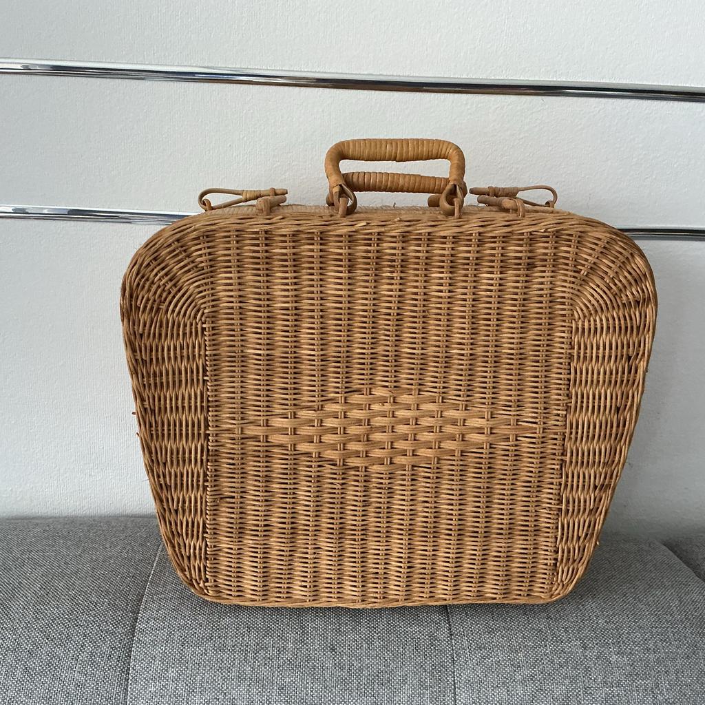 Vintage rieten koffer/picknickmand, Ophalen of Verzenden, Gebruikt