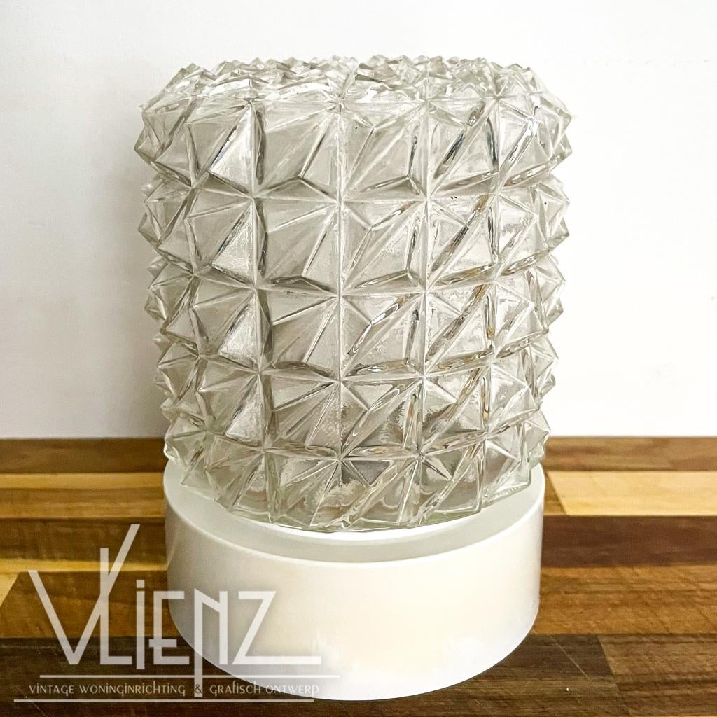 Vintage, art deco, spike plafondlamp, cilinder, glas, Verzamelen, Retro, Huis en Inrichting, Ophalen of Verzenden