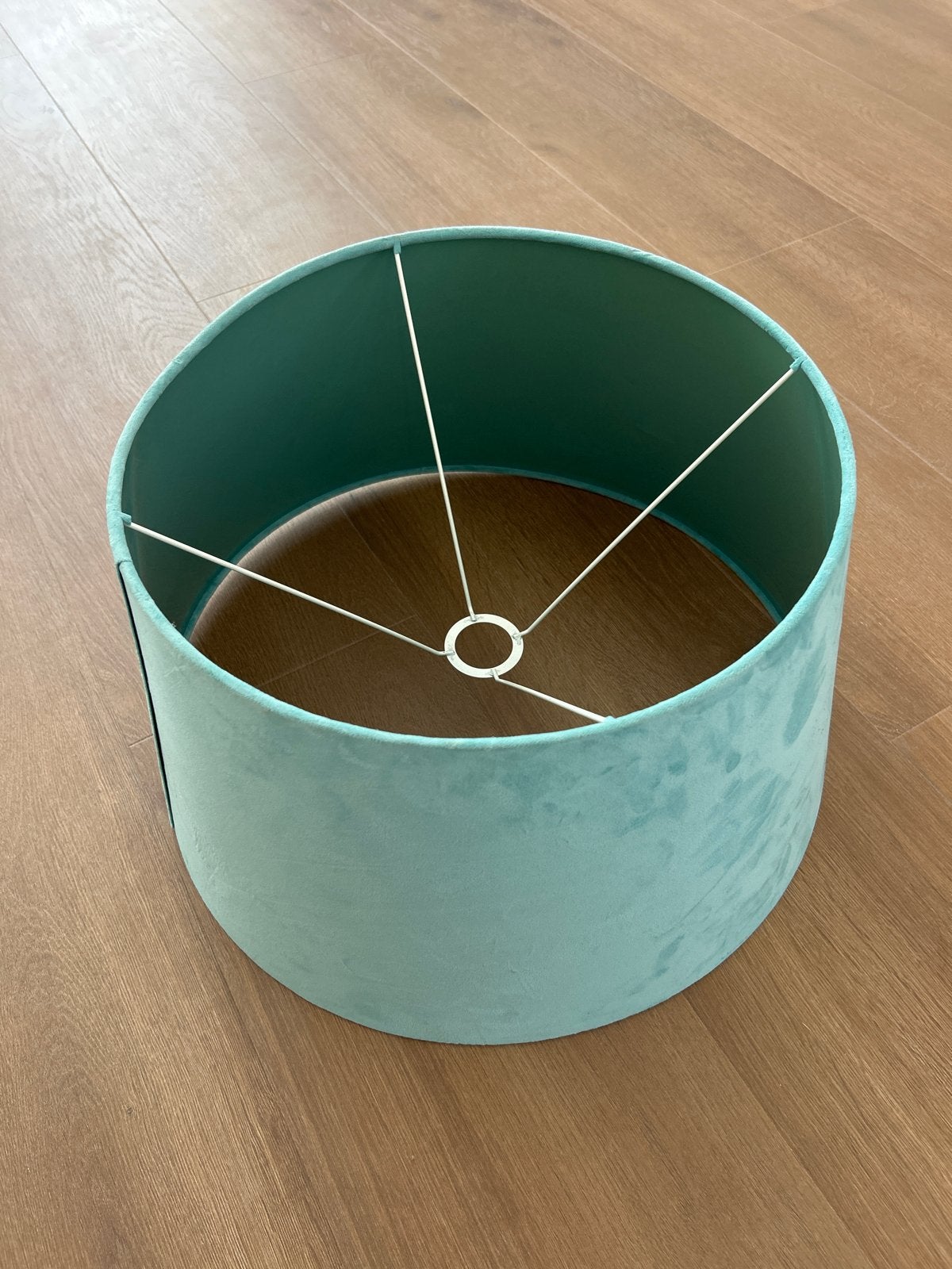 Turquoise fluwelen lampenkap - Zo goed als nieuw, Ophalen, Rond, Zo goed als nieuw, Textiel