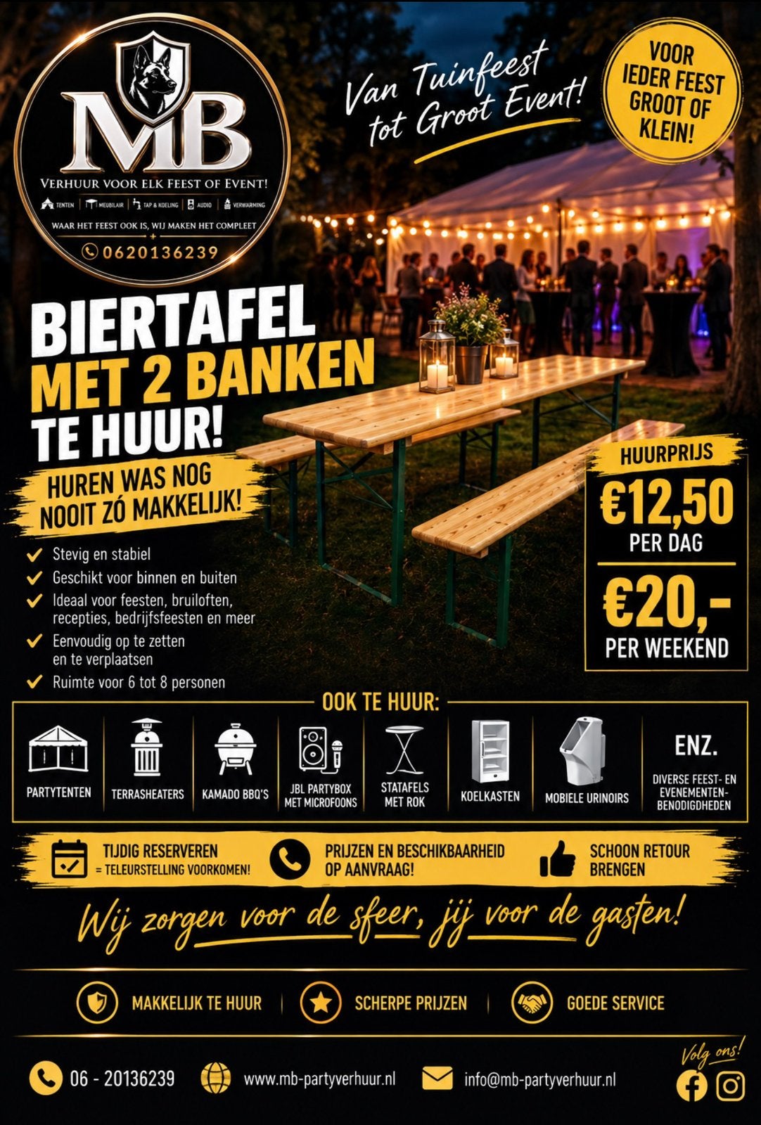 Biertafel met 2 banken te huur, Ophalen, Overige