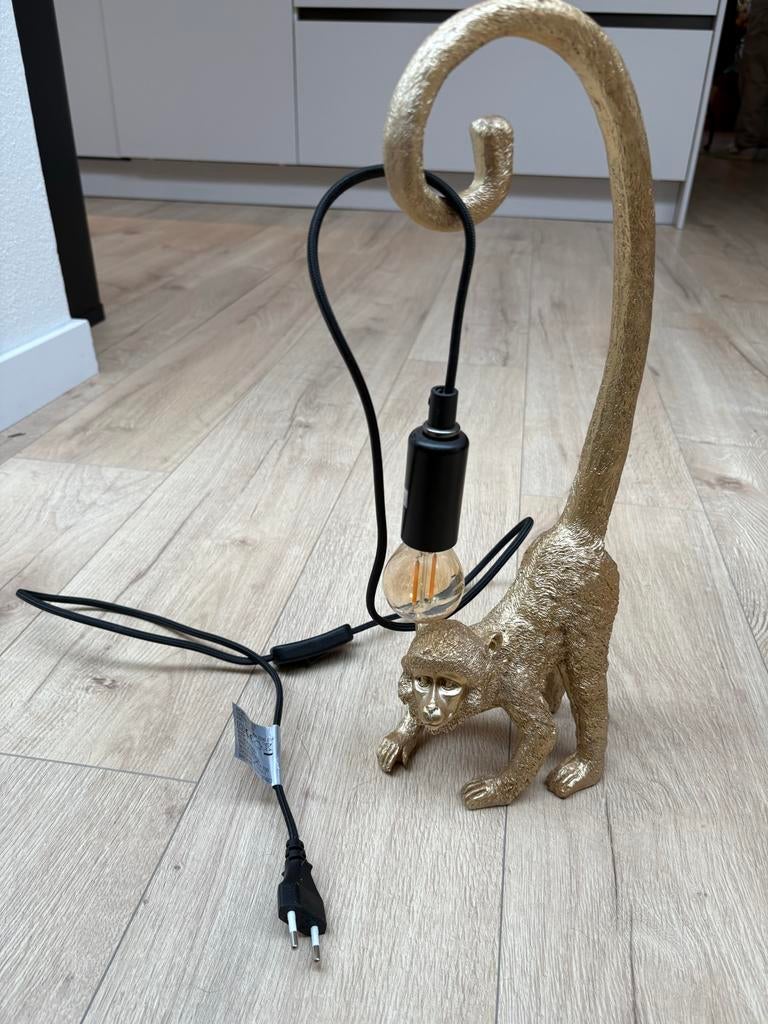 Gouden lampjes: aap en giraffe, Huis en Inrichting, Lampen | Tafellampen, Ophalen, Zo goed als nieuw, Metaal, Minder dan 50 cm