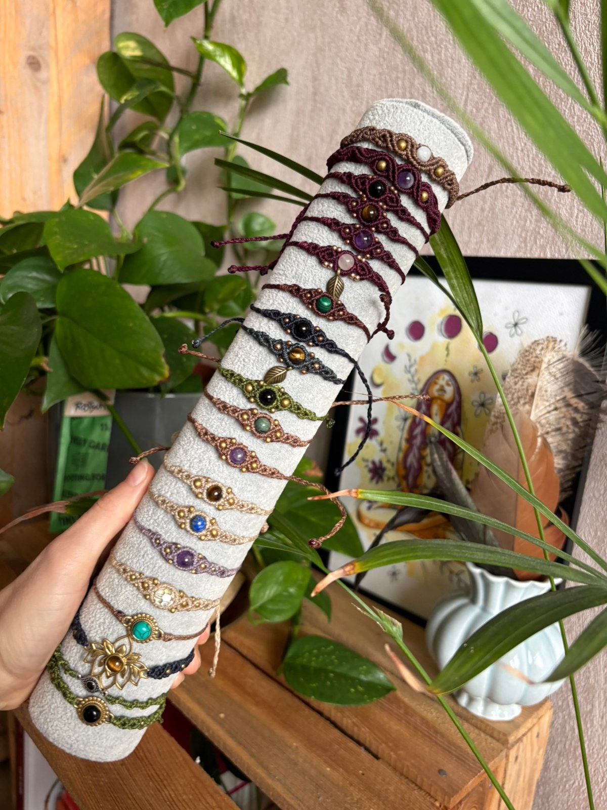 Armbandjes met edelsteen en macrame, Sieraden, Tassen en Uiterlijk, Armbanden, Verzenden, Nieuw, Overige materialen, Met edelsteen