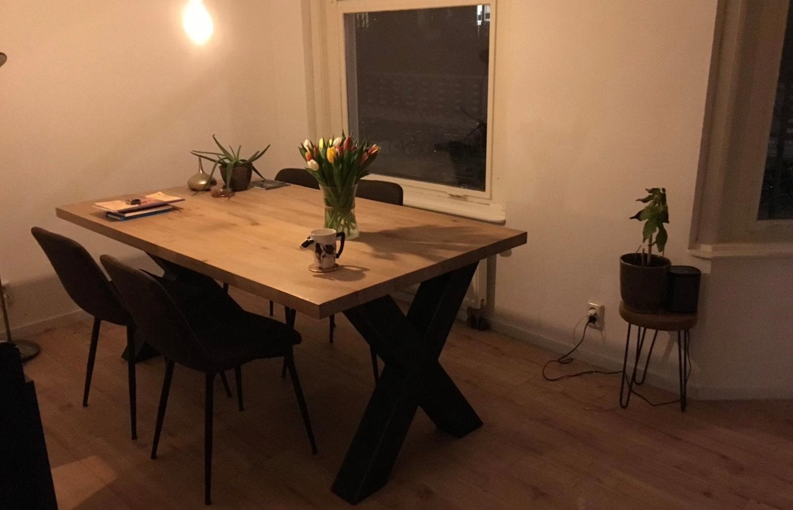 Eikenhouten tafel 180 x 100 met X poten, Ophalen, Gebruikt, Eikenhout, 50 tot 100 cm