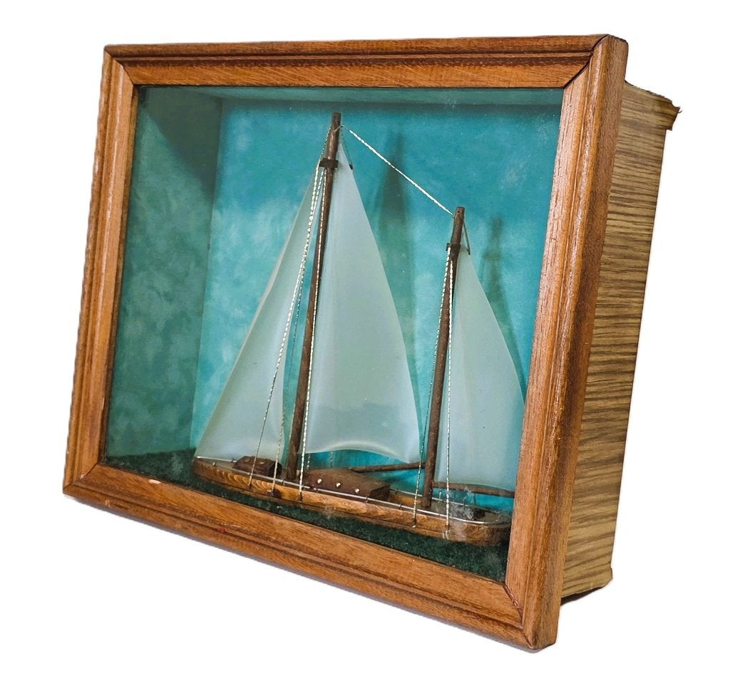 Antieke kijkdoos met zeilboot., Ophalen of Verzenden
