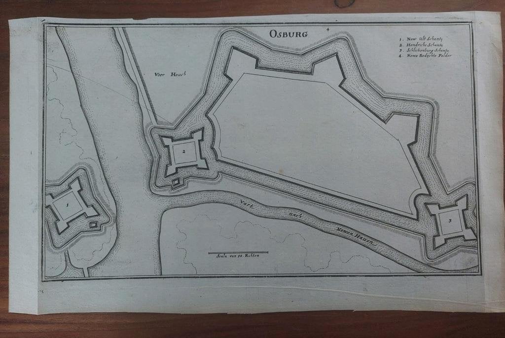 34 / Plattergond Osburg Duitsland gravure uit 1659 C. Merian, Antiek en Kunst, Kunst | Etsen en Gravures, Ophalen of Verzenden