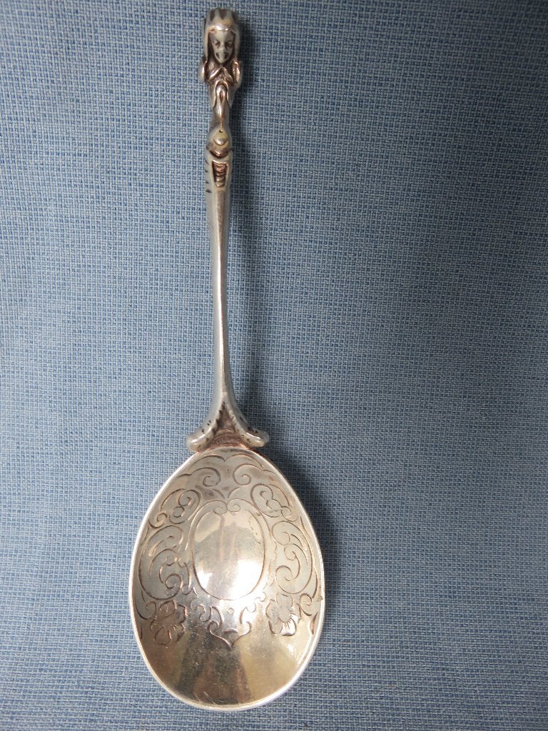 Antieke lepel met hoofd in 925 karaat zilver . 20e eeuw, Antiek en Kunst, Ophalen of Verzenden, Zilver