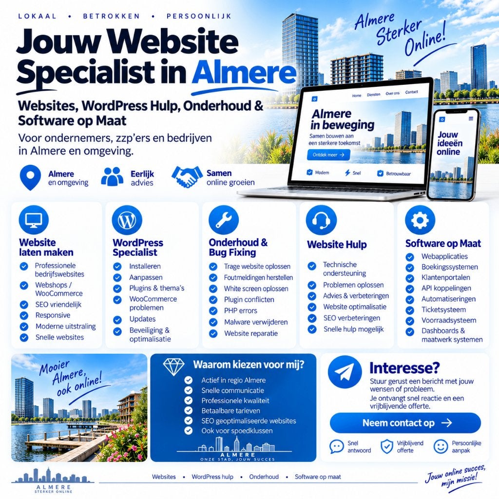 Website Laten Maken & WordPress Hulp Almere, Vanaf 3 jaar, Geschikt als bijbaan, Freelance of Uitzendbasis, 33 - 40 uur