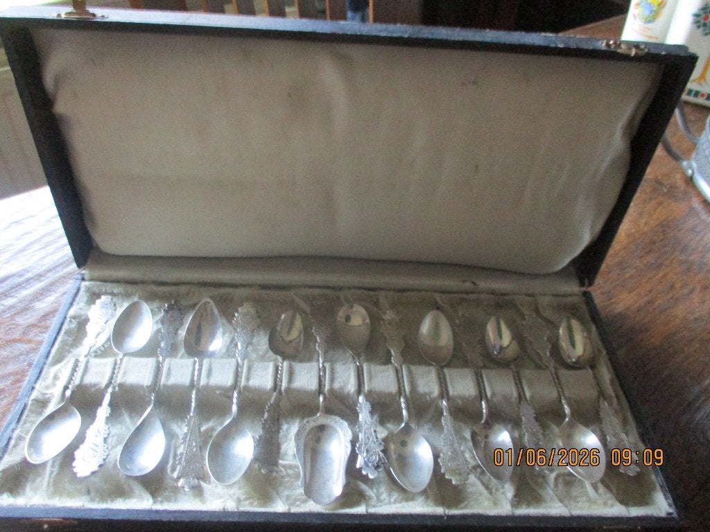 12 zilveren lepeltjes  en suiker lepel, Ophalen of Verzenden, Zilver
