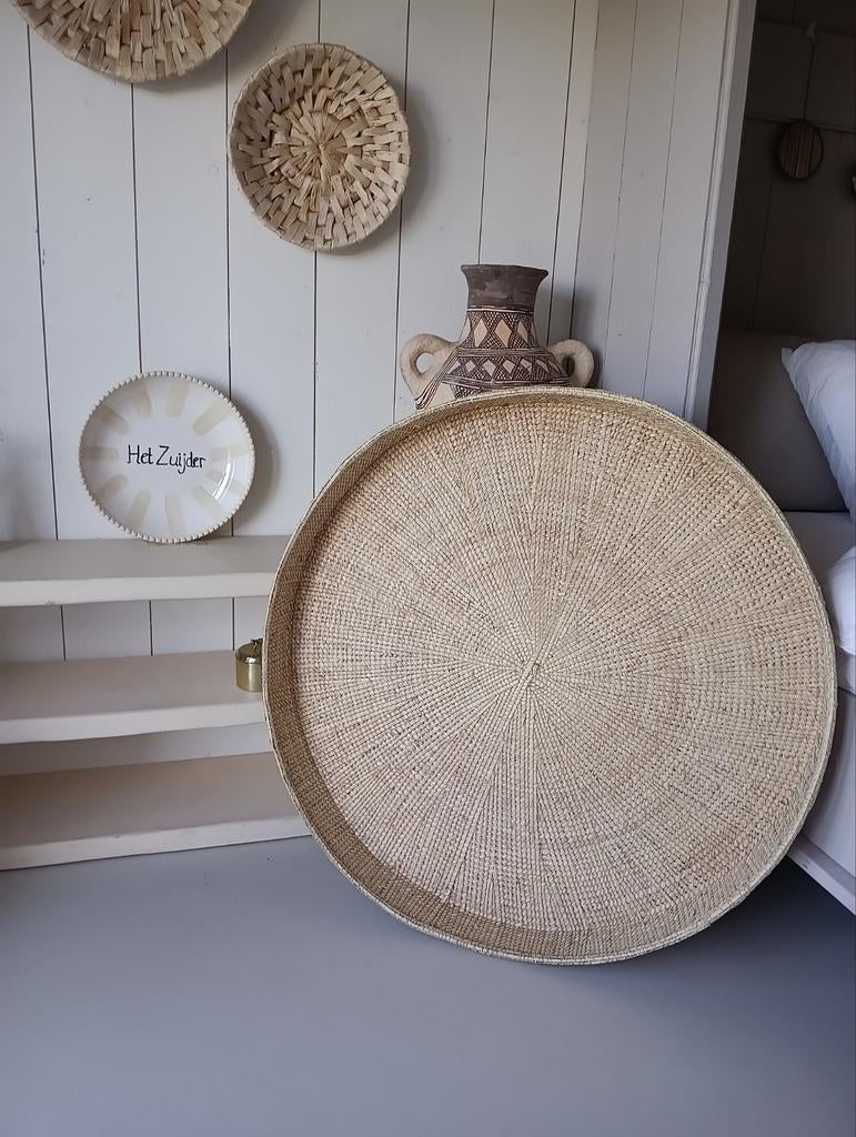 Grote decoratieve rotan schaal voor tafel of muur, Ophalen, Gebruikt, Schaal, Rond