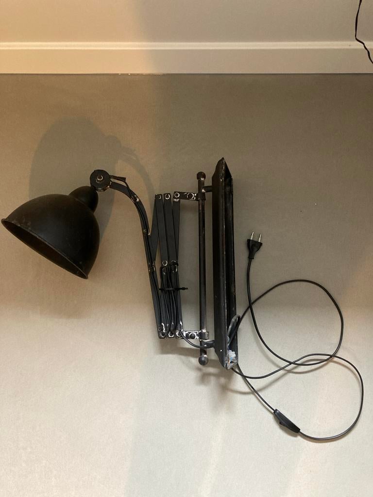 Industriële uitschuifbare wandlamp - Zwart metaal, Ophalen, Gebruikt, Metaal