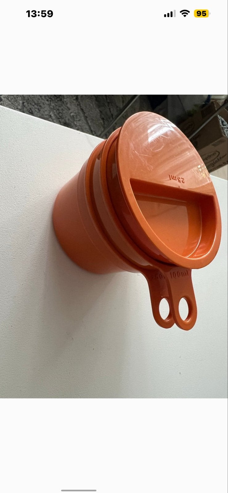 VintageTupperware MaatbekersSet Oranje - 25ml, 100ml, 250ml, BPA-vrij, Gebruikt, Beker of Kan, Oranje