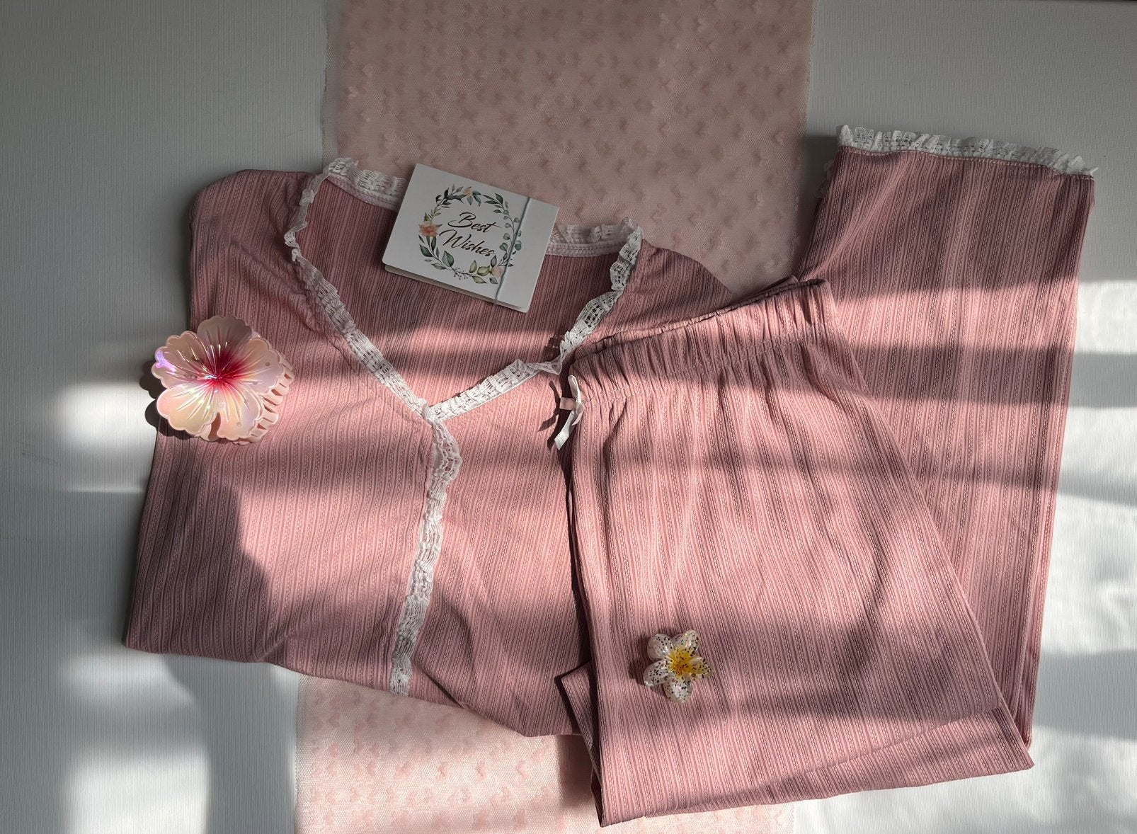 Oudroze Rib pyjama set satijn-look - Maat S (NIEUW), Ophalen of Verzenden, Zo goed als nieuw