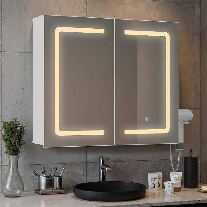 Badkamerkast met spiegel, LED-verlichting, stopcontact., Ophalen, Spiegelkast, Nieuw, 50 tot 100 cm