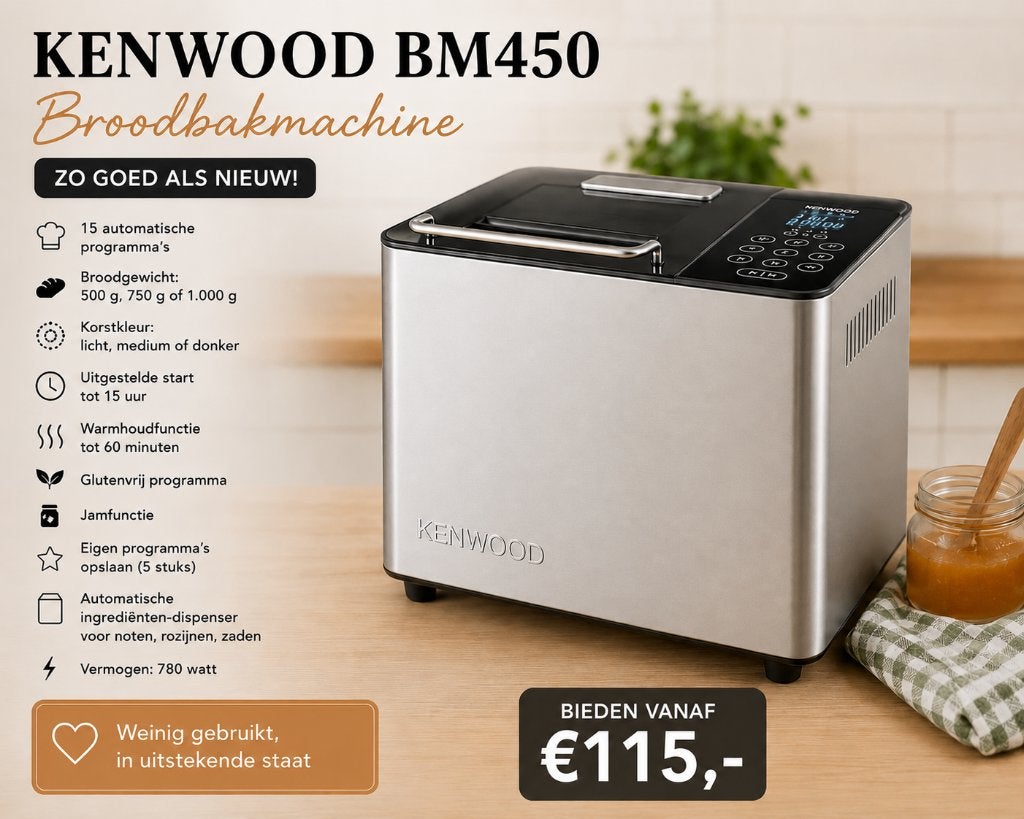 broodbakmachine Kenwood BM450, 800 tot 1200 gram deeg, Zo goed als nieuw, Kijkvenster, Ophalen