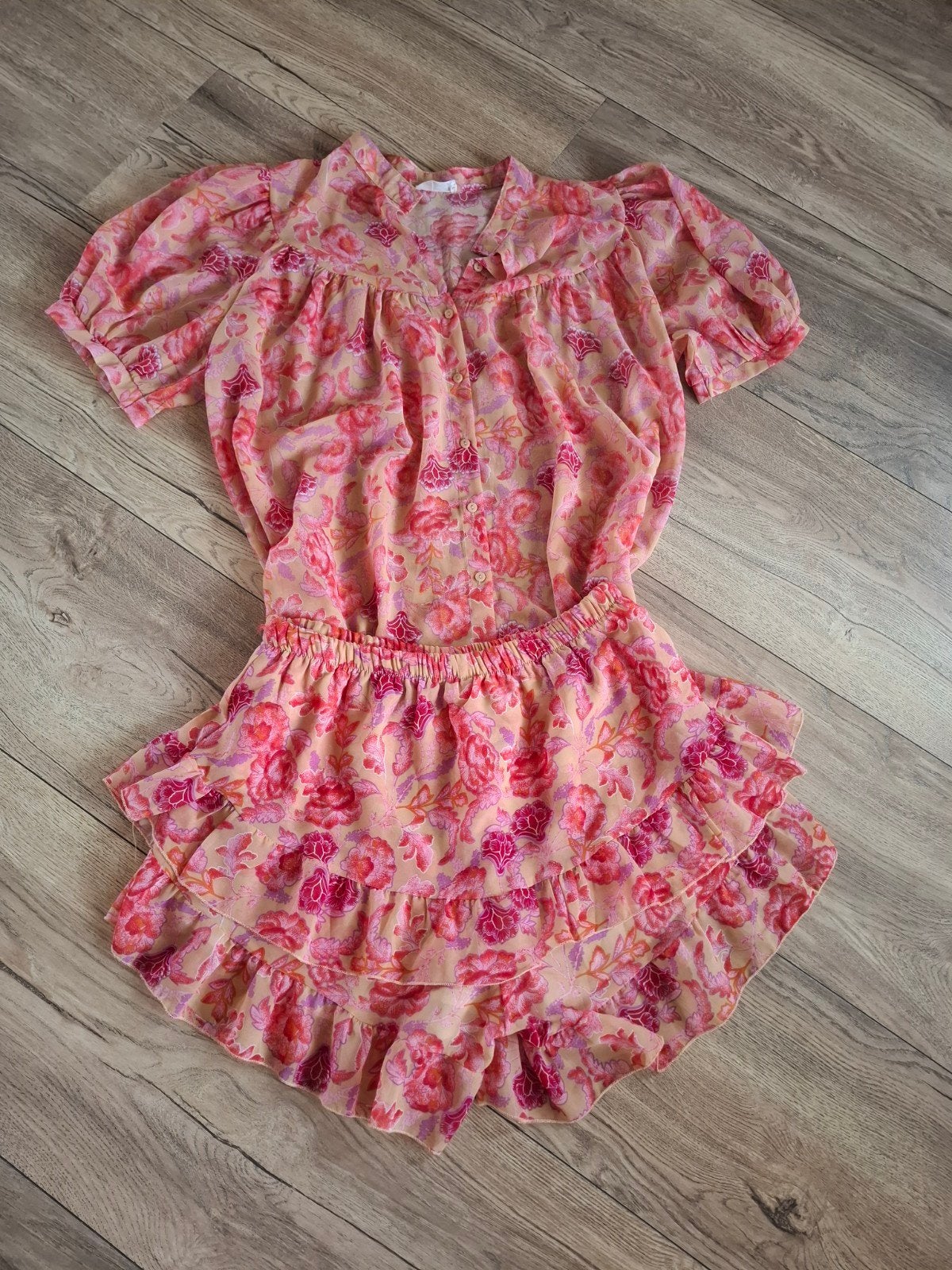 Roze gebloemd co ord setje. Set. Retro & Icone. Only. L., Ophalen, Zo goed als nieuw
