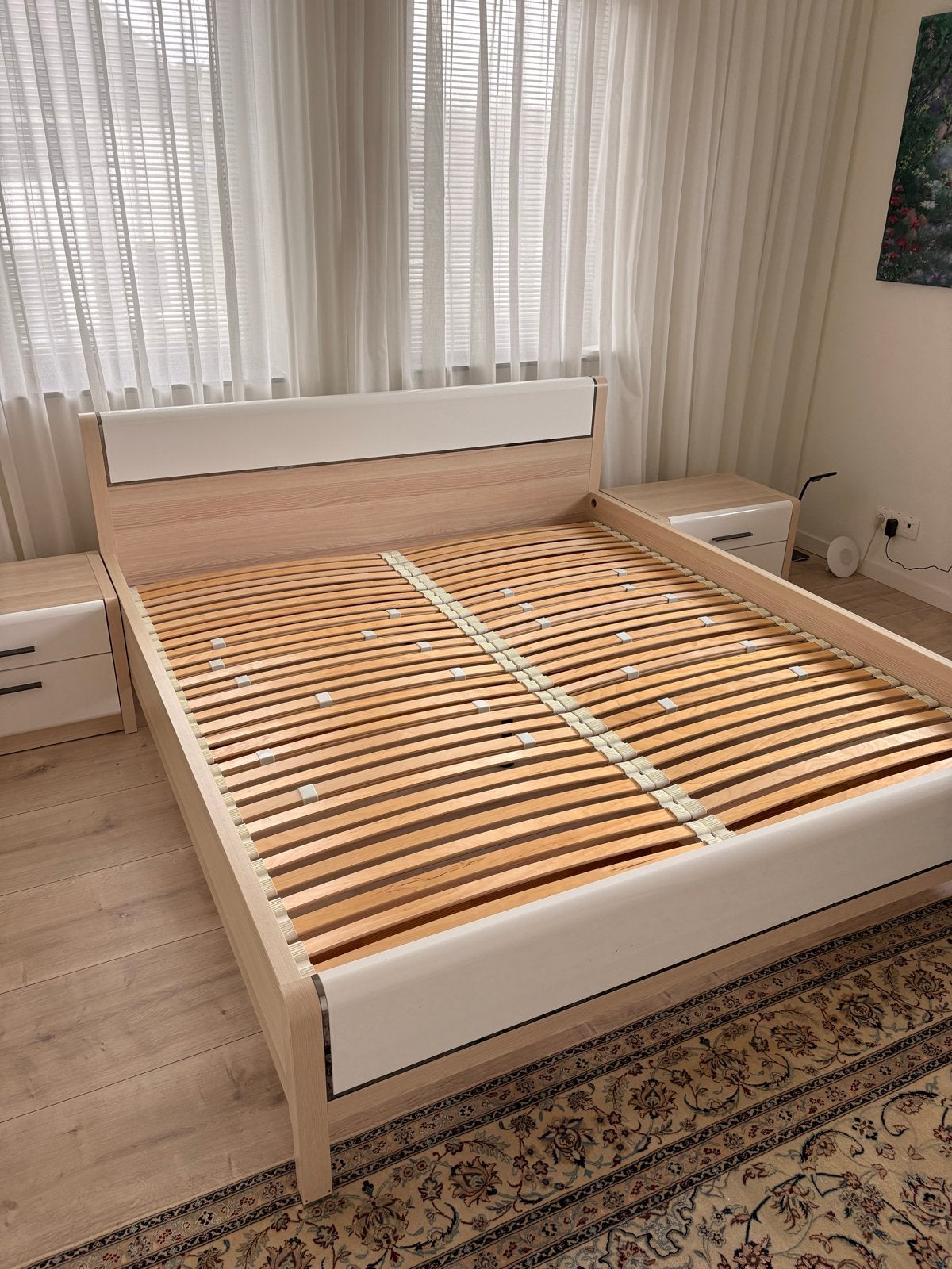 Tweepersoonsbed 180x200 met lattenbodems, Ophalen, Wit, Tweepersoons, Zo goed als nieuw