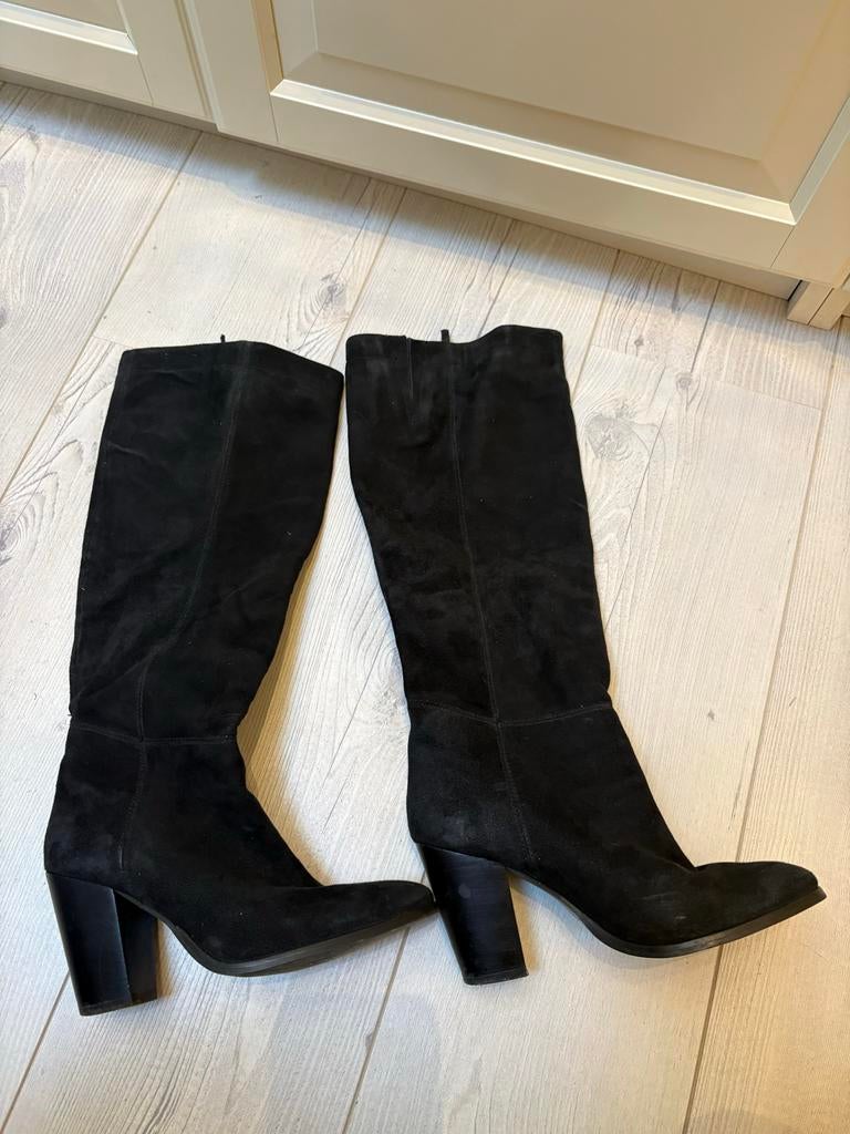 Zwarte suède hoge laarzen H&M 38, Ophalen of Verzenden, Zo goed als nieuw, Zwart, Hoge laarzen