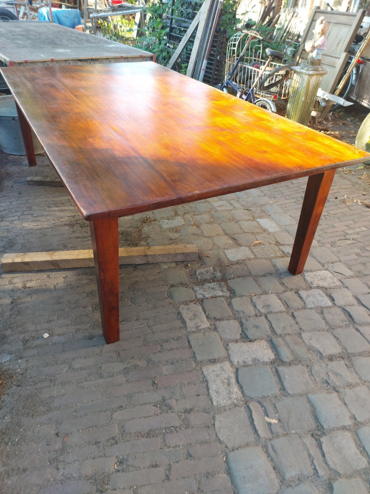 STABIELE GROTE XXXL oude werktafel vergadertafel teak IZGST, Antiek en Kunst, Ophalen