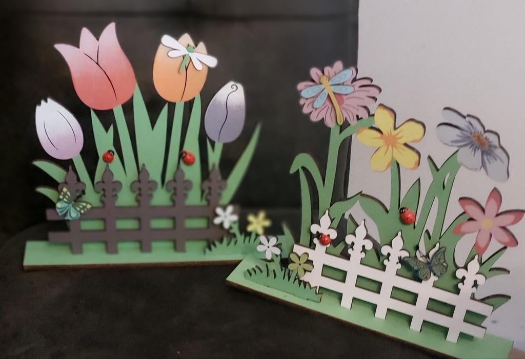 2 stuks triplex bloemen decoratie, Groen, Hout, Overige stijlen, Ophalen of Verzenden