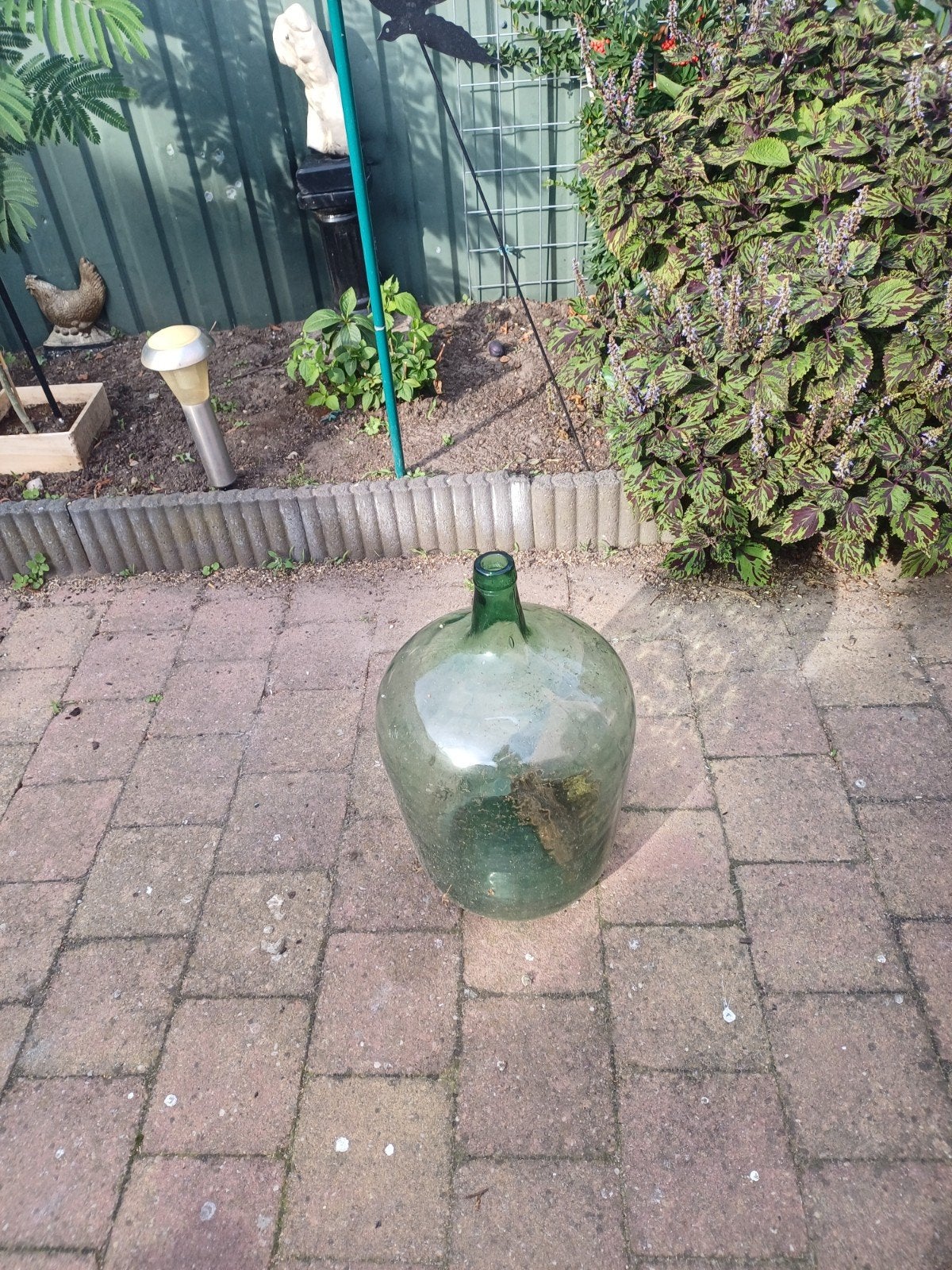 antieke  grote  groene  glazen gist fles zeer decoratief, Ophalen of Verzenden