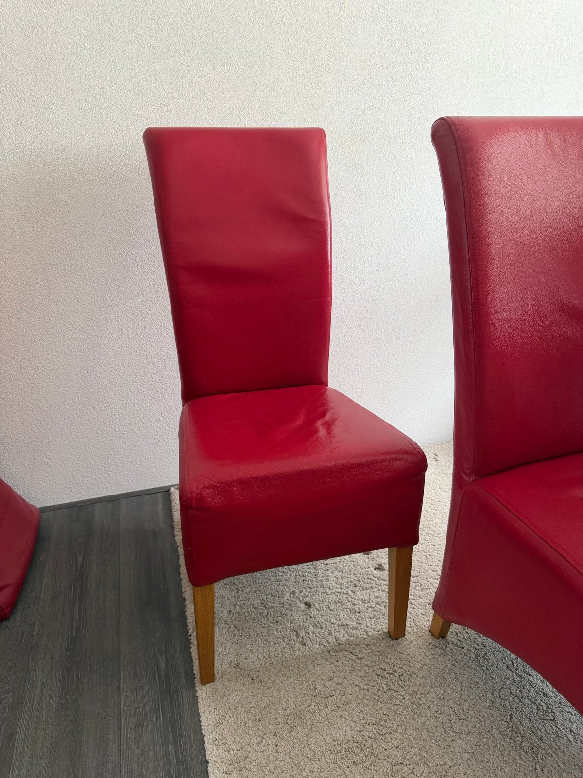 Rode lederen eetkamerstoelen, zgan, Huis en Inrichting, Stoelen, Zo goed als nieuw, Leer, Rood, Ophalen