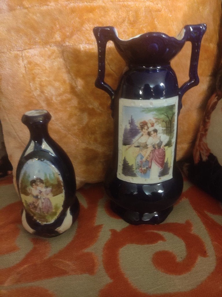Antiek faience kannetje & flesje – donkerblauw, Antiek en Kunst, Ophalen