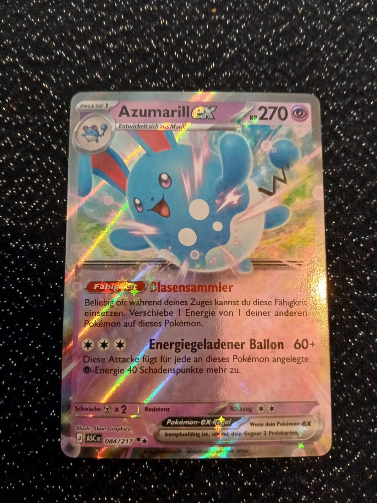Azumarill ex 084/217 Pokémon kaart, Ophalen of Verzenden, Zo goed als nieuw, Losse kaart, Foil