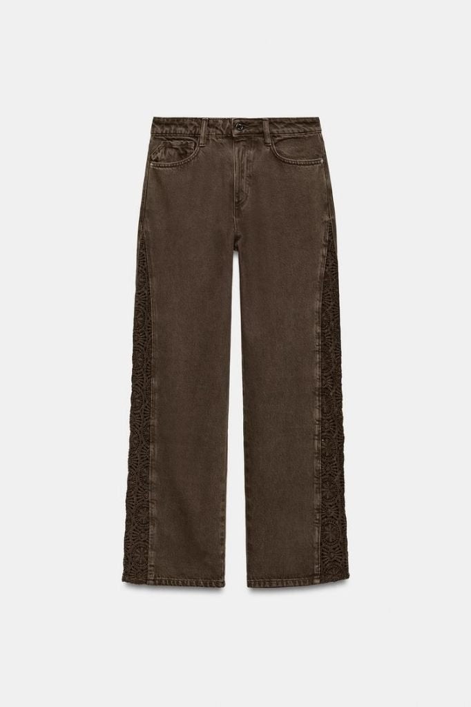 Zara jeans loose halfhoge taille gecrocheteerde detals., Overige kleuren, Zara, Nieuw, Ophalen of Verzenden