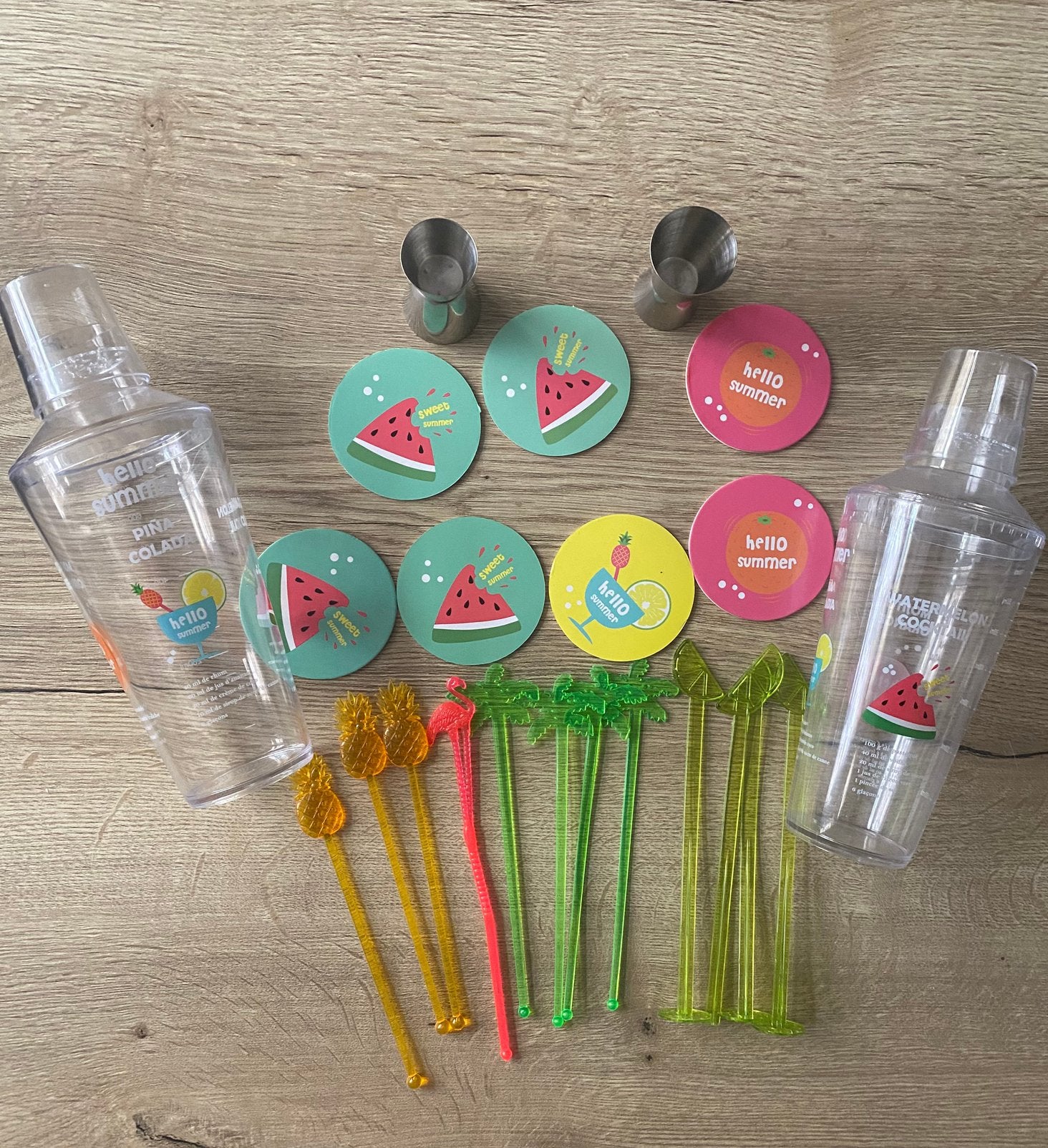 Cocktailset Hello Summer – 2 shakers + accessoires, Ophalen of Verzenden, Zo goed als nieuw
