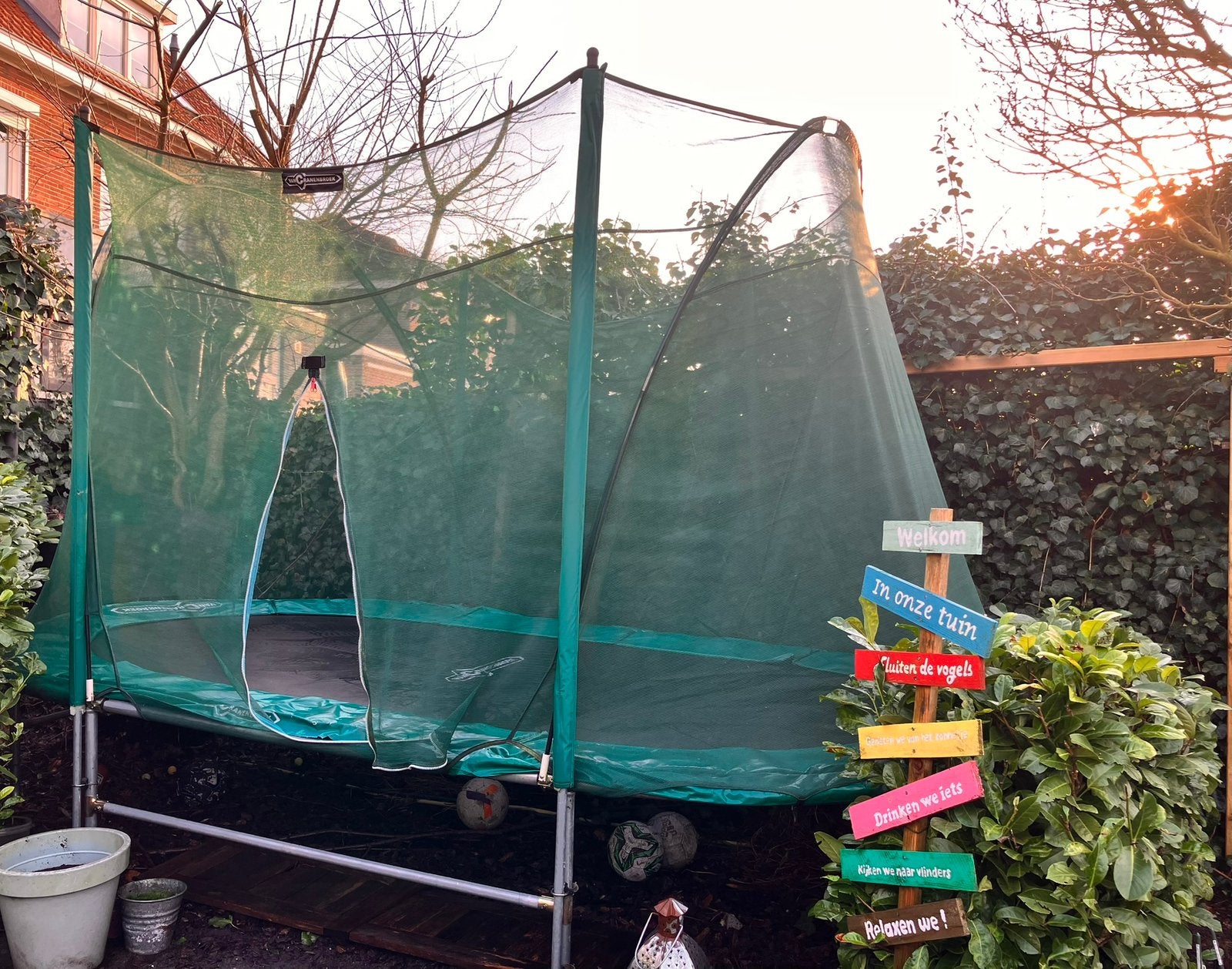 Grote trampoline met veiliheidsnet 423cm x 244cm te koop!, Ophalen, Gebruikt