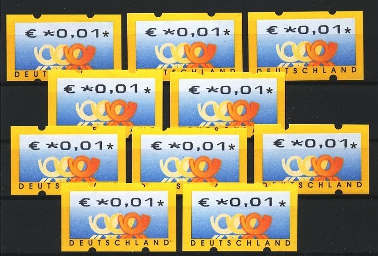 10 Automaatzegels / Bijplakzegels Duitsland 1 Eurocent, Verzenden, BRD, Postfris
