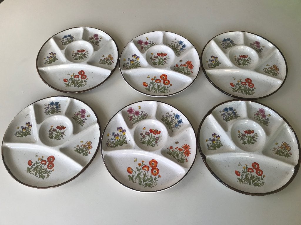 set 6 gourmet barbecue borden wildflowers wilde bloemen, Gebruikt, Ophalen of Verzenden, Bord(en), Overige stijlen