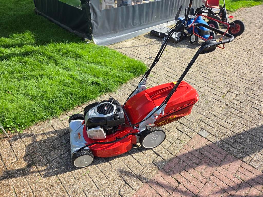 Krachtige Wolf Garten grasmaaier met elektrische starter., Cirkelmaaier, Wolf Garten, Gardena, Ophalen of Verzenden, Zo goed als nieuw