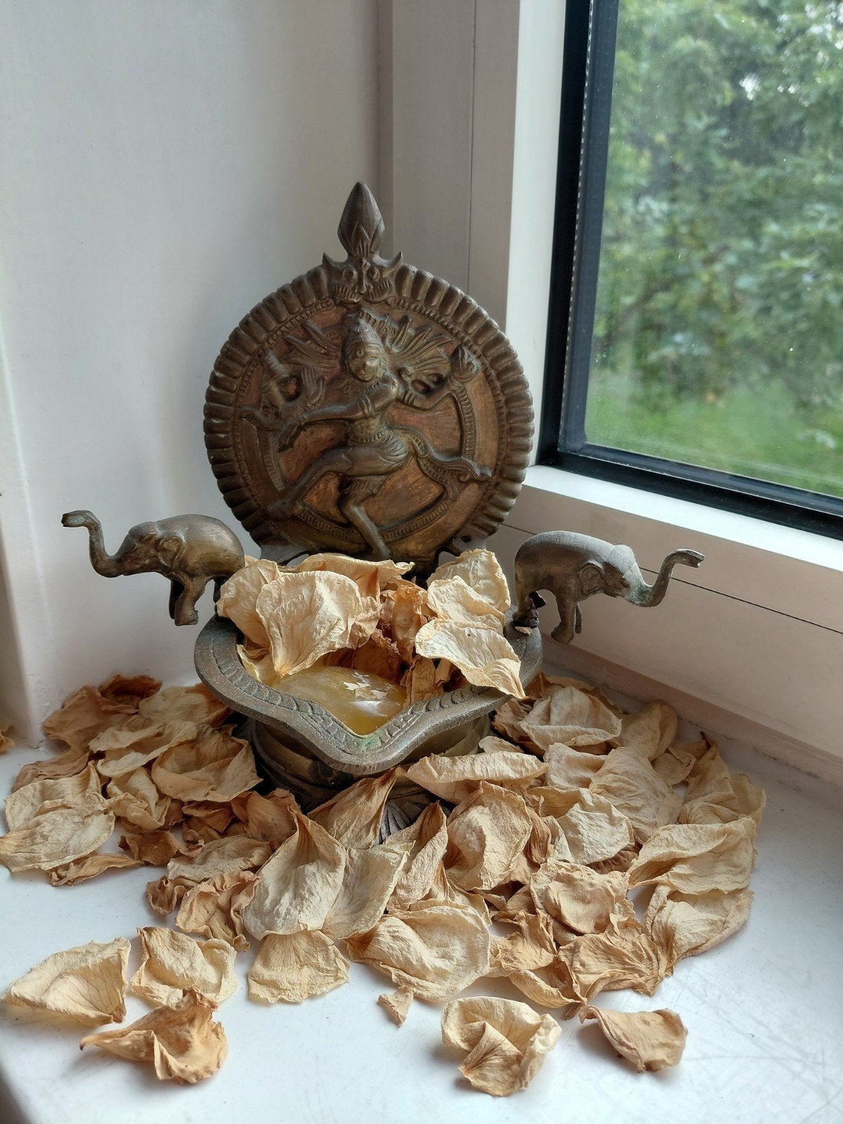 Antieke Indiase olielamp met Shiva en olifanten, Antiek en Kunst, Ophalen of Verzenden