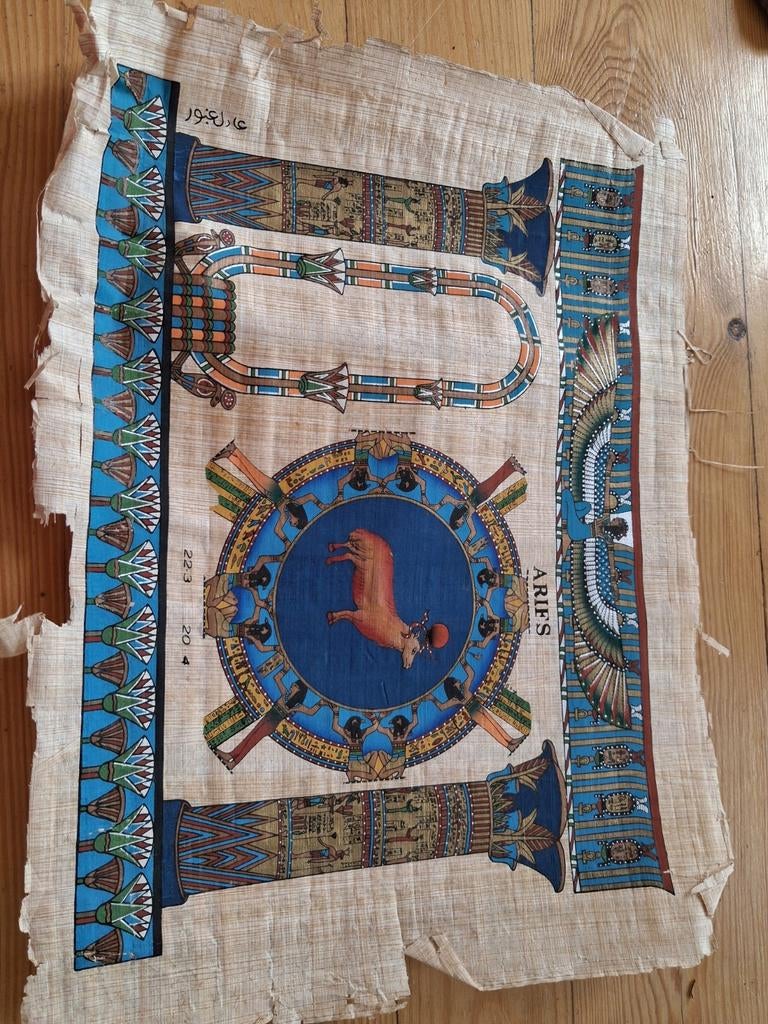 Oud Egyptisch Papyrus met Astrologisch Motief - Aries, Ophalen of Verzenden